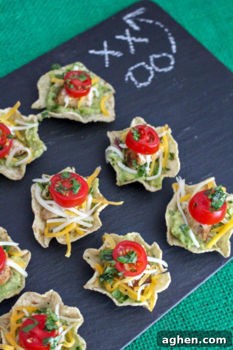 Overhead shot of Easy Chicken Nacho Bites, perfect finger food