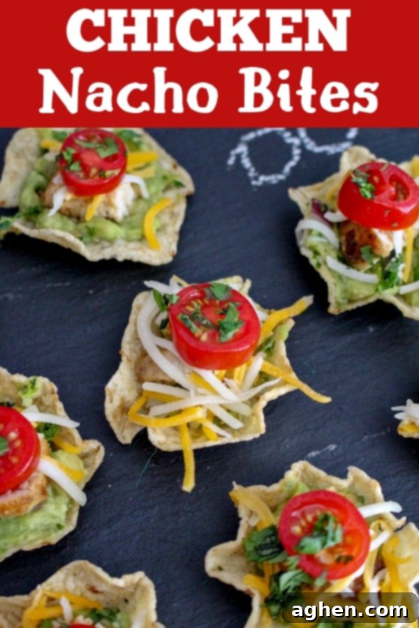 Chicken Nacho Bites for your next party, pin this recipe