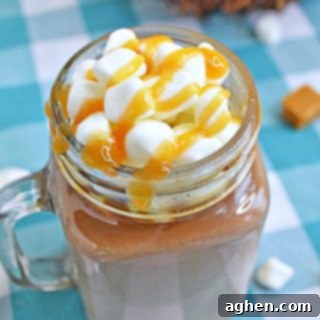 A rich and creamy salted caramel hot chocolate recipe that you can make easily right at home in your slow cooker.