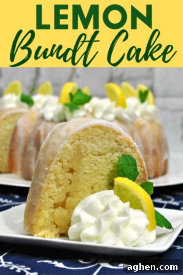 Large Pinterest image: A stunning homemade moist lemon bundt cake with zesty glaze, perfect for pinning and saving for future baking.