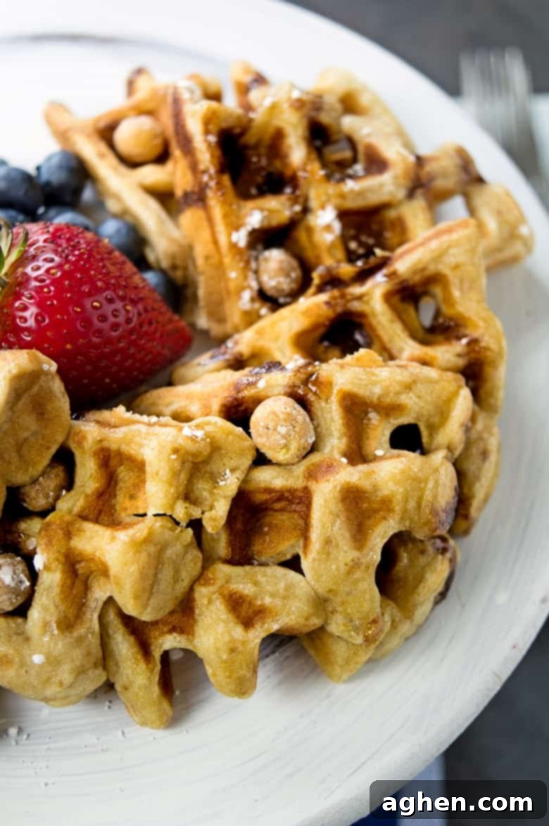 Combine two breakfast favorites -- cereal and waffles -- with this rich and peanut-buttery Reese's Puffs cereal waffles recipe.