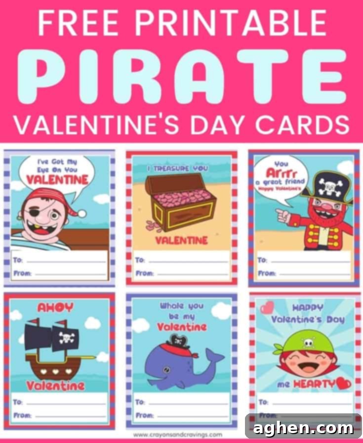 Free printable pirate valentines cards for kids with funny puns, perfect for last-minute school exchanges.
