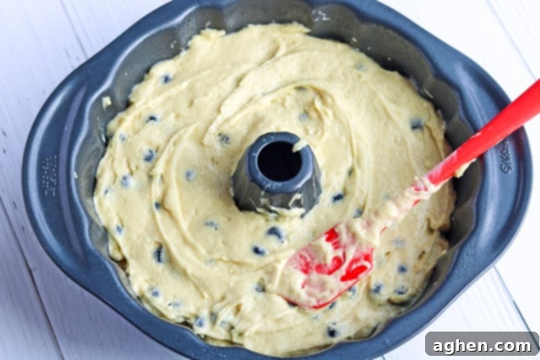 Blueberry Cake Batter in Bundt Pan