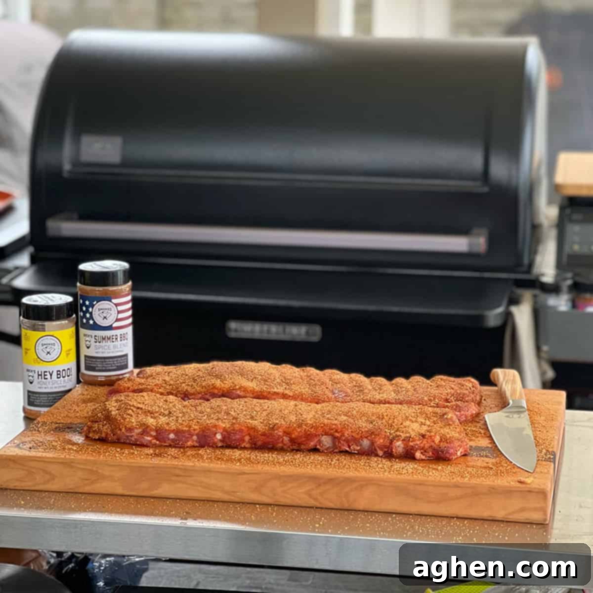 preparing ribs on cutting board 