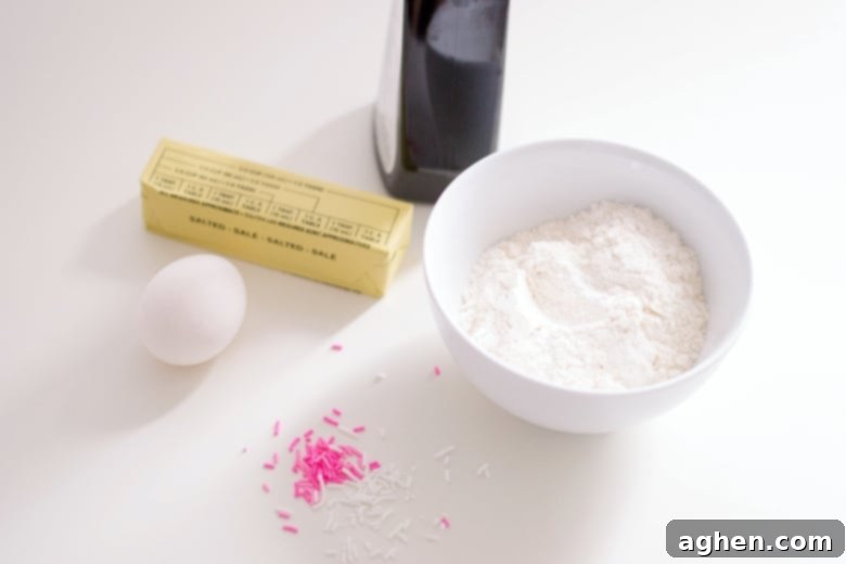 Egg, butter, vanilla, sugar and sprinkles 