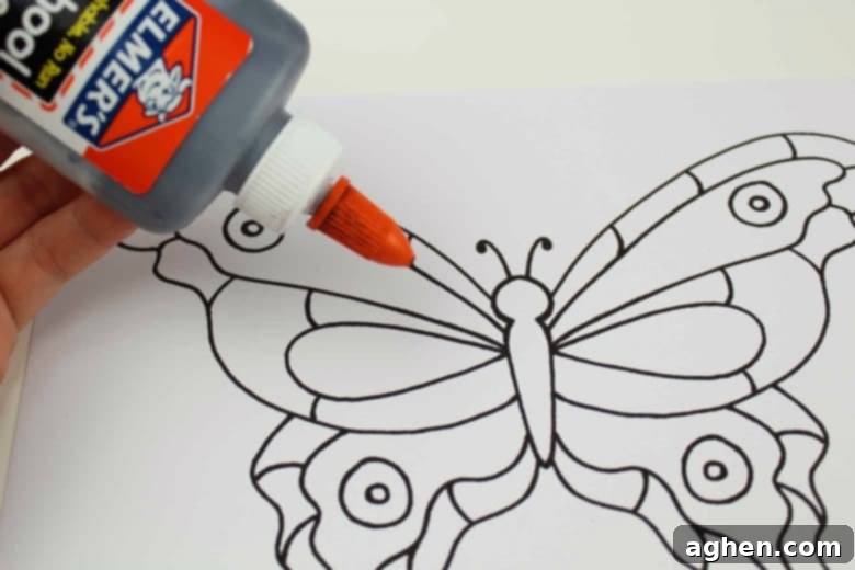 tracing butterfly with black glue
