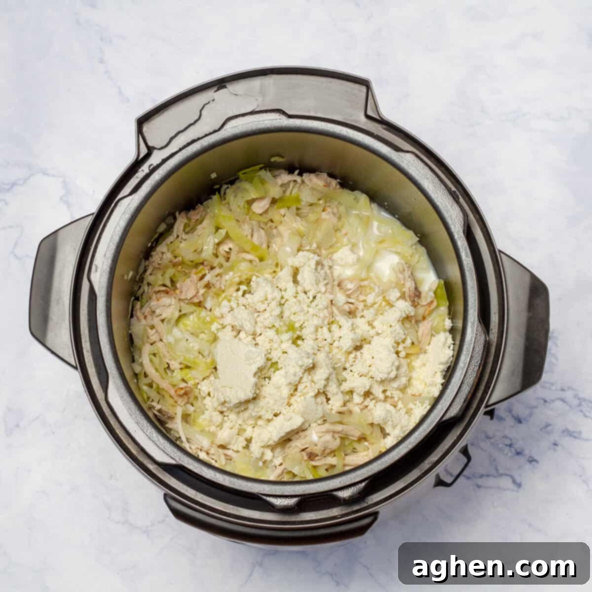 milk-cornstarch mixture and cottage cheese added to Chicken Cabbage