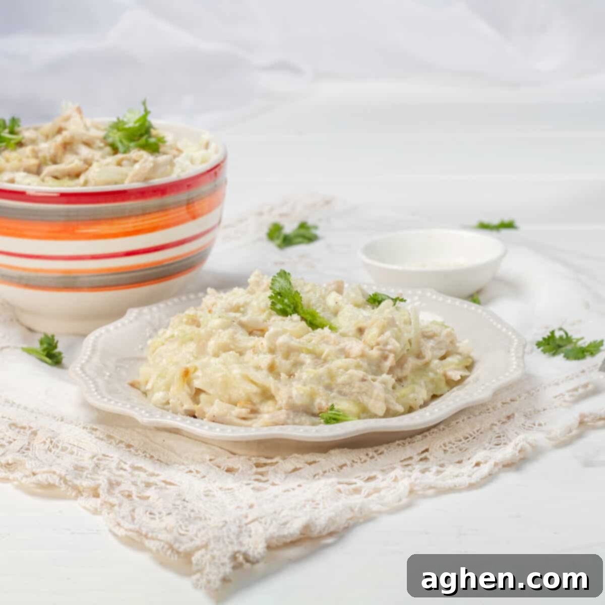 Instant Pot Chicken Cabbage served in a plate and a bowl