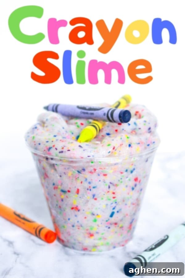 An easy and colorful DIY crayon slime project that helps you use up broken crayons.