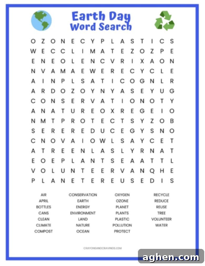 Free Earth Day Word Search Printable Worksheet