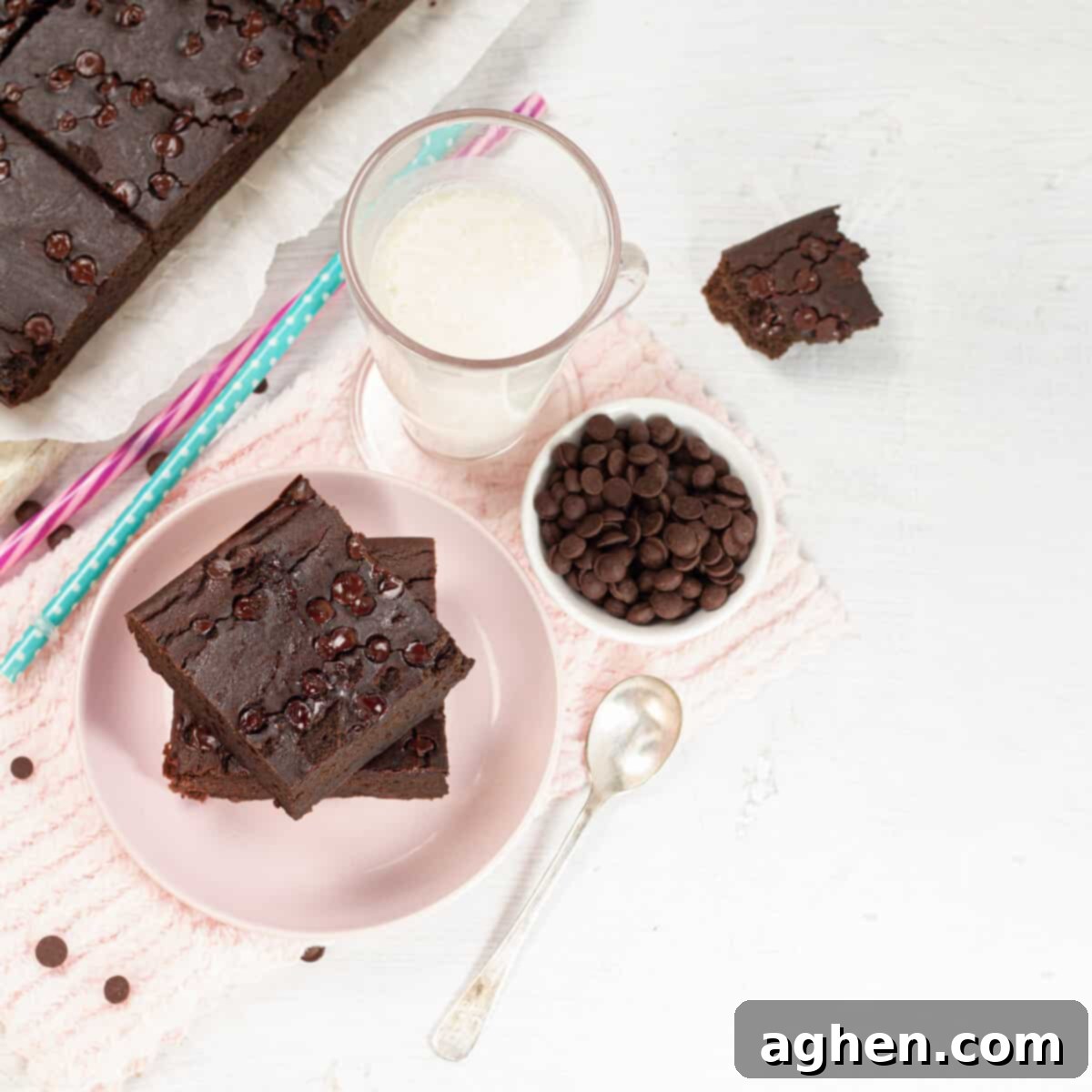 Guilt-Free Black Bean Brownies 2 Blender Black Bean Brownies served in a plate with milk glass, showcasing the rich texture