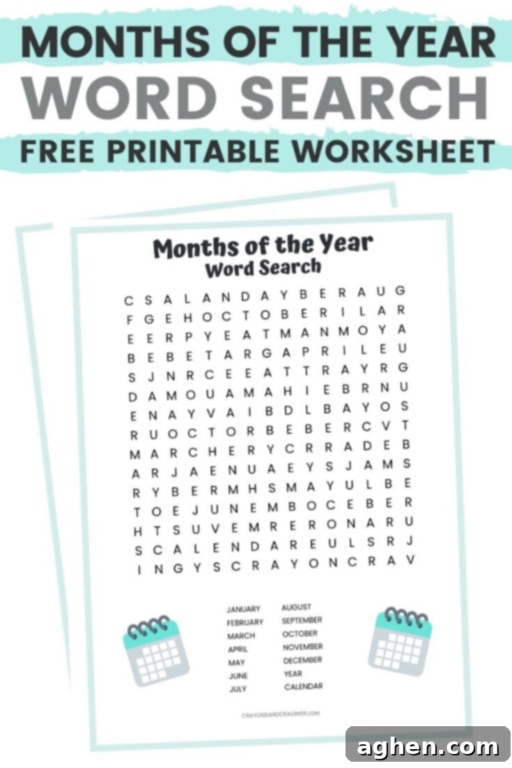 Months of the Year Word Search Free Printable Worksheet