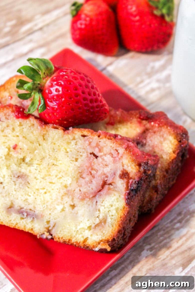 Easy homemade strawberry yogurt cake with a sweet strawberry glaze.