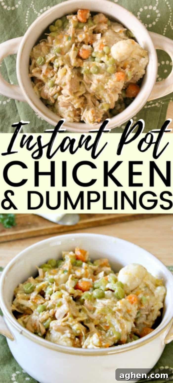 This easy Instant Pot chicken and dumplings recipe is made with canned biscuits and perfect for when you need a bit of comfort food on a busy weeknight.