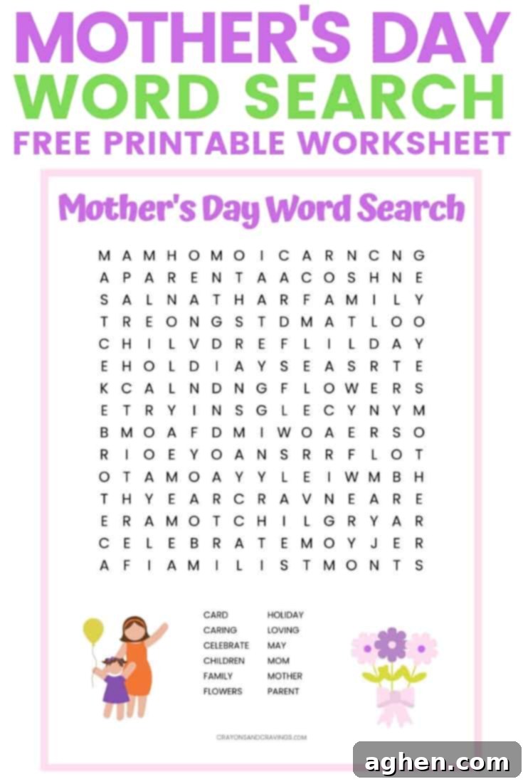 Mother's Day printable worksheet with 12 Mother's Day themed words to find. A fun activity for the kids in the classroom or at home.