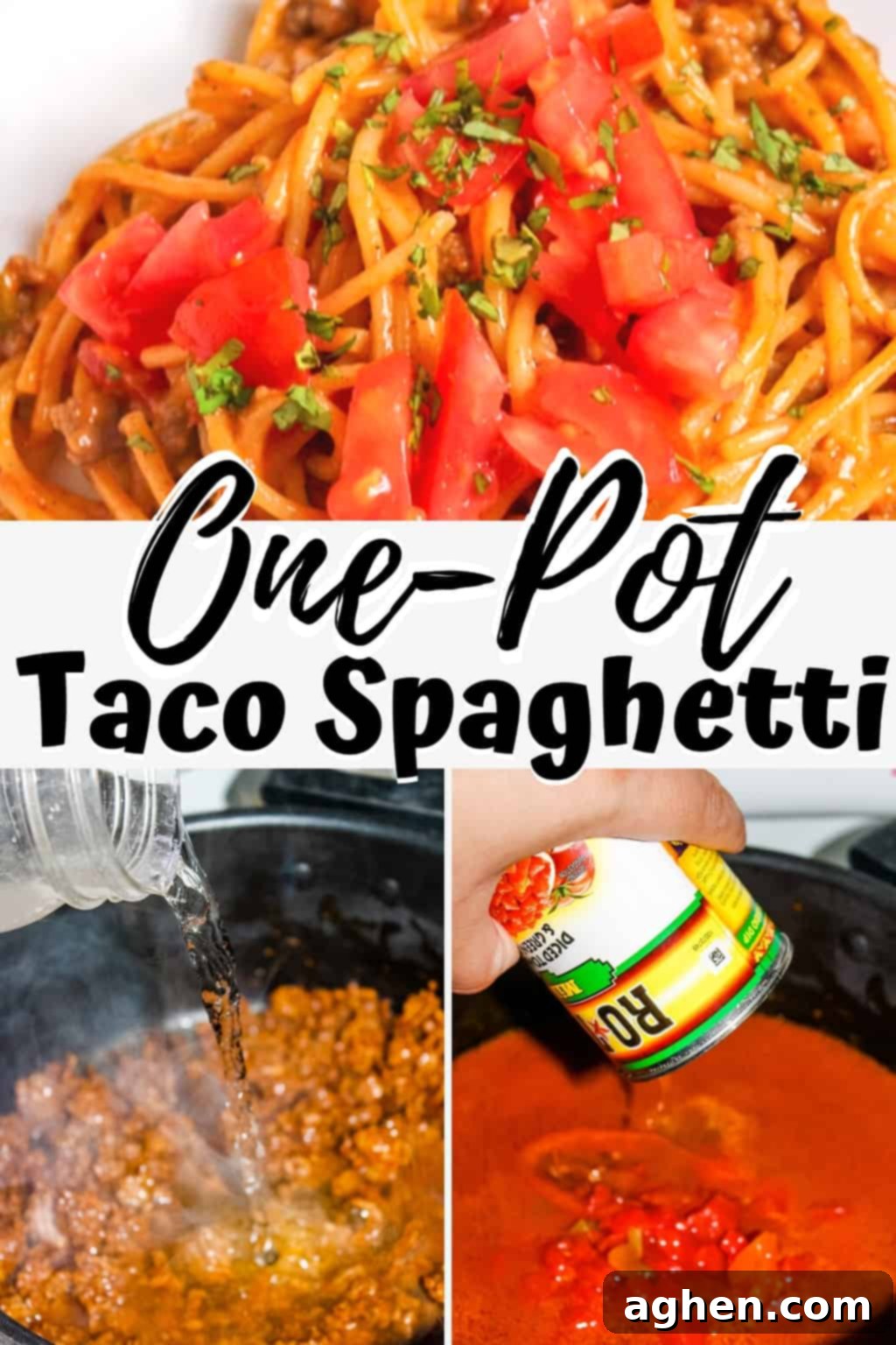 One-Pot Taco Spaghetti Recipe Pin - a perfect quick family dinner idea