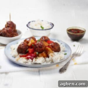 Hawaiian Pork Meatballs served with rice