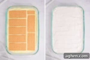 Another layer of whole graham crackers in the baking dish and then a layer of whipped topping.