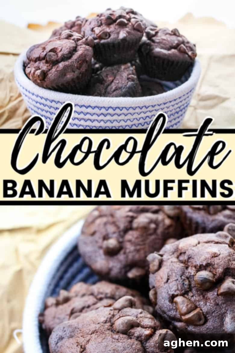 Ultimate Double Chocolate Banana Muffins 7 Chocolate banana muffins Pinterest image.
