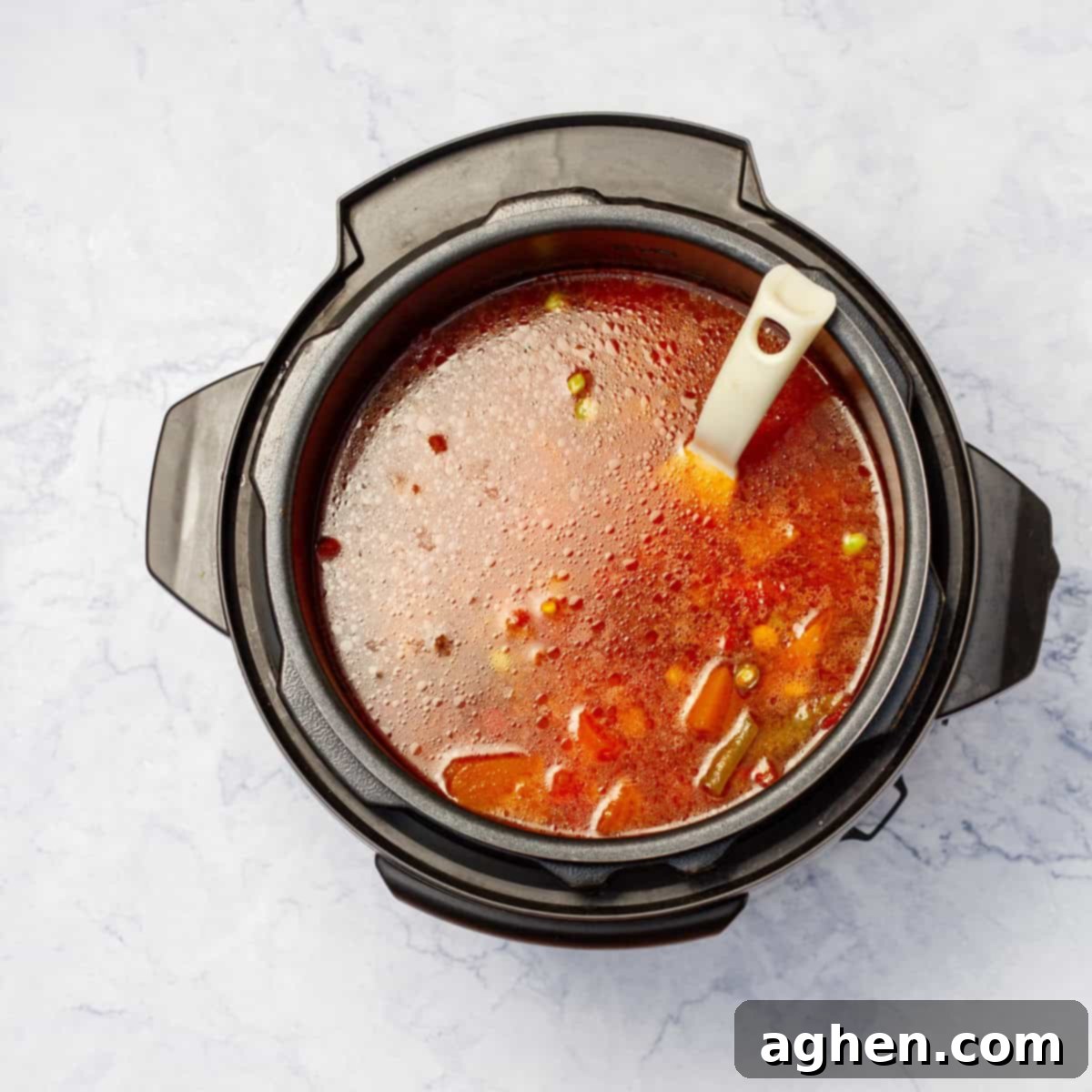 stir the Beef and Vegetable soup in instant pot