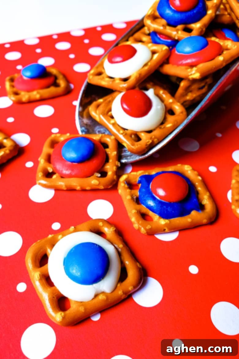Close-up of Salty-Sweet Red, White, and Blue Pretzel Bites