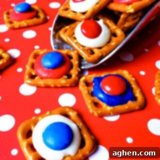 Red, White, and Blue pretzel bites on a white plate