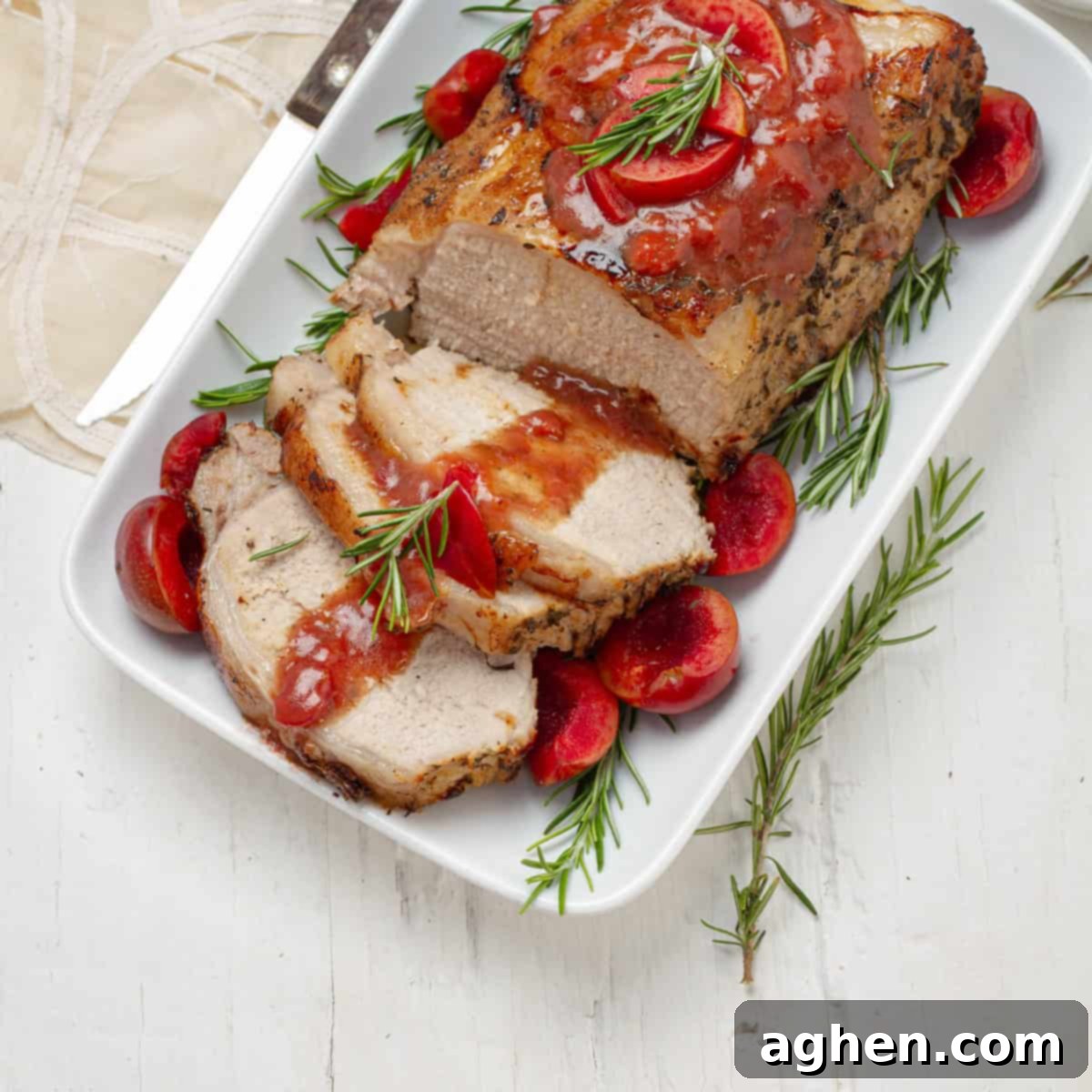 Plum-Glazed Pork Loin 2 Pork loin with plum sauce served