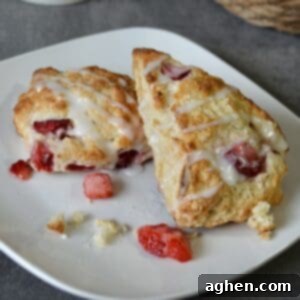 Strawberry scones with powdered sugar glaze