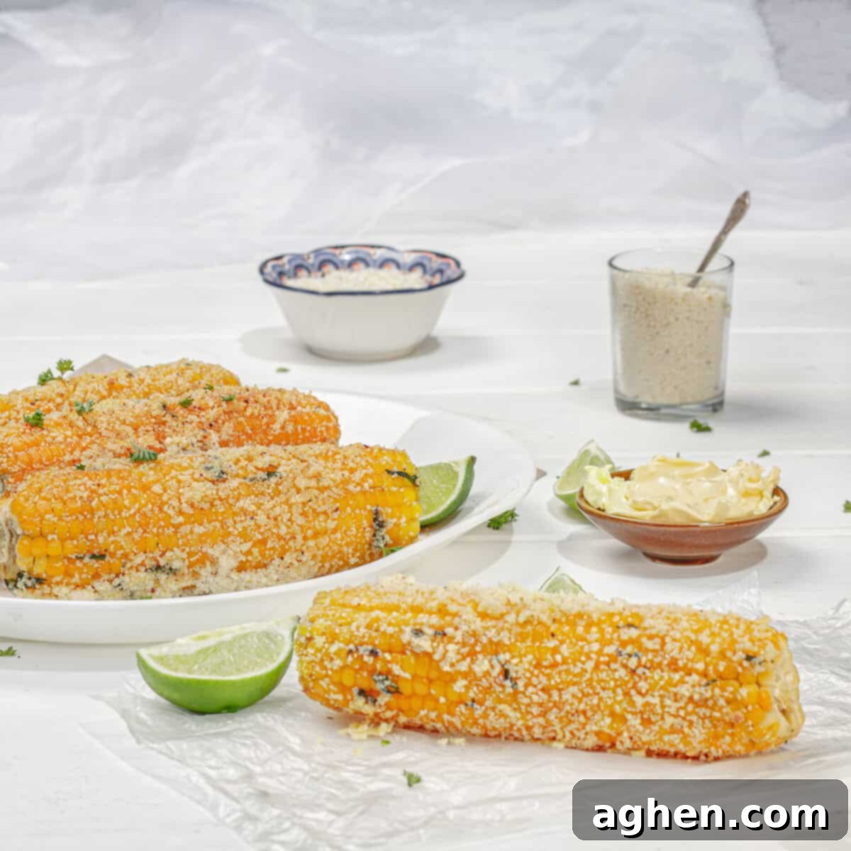 Mexican Street Corn served with yogurt and cheese
