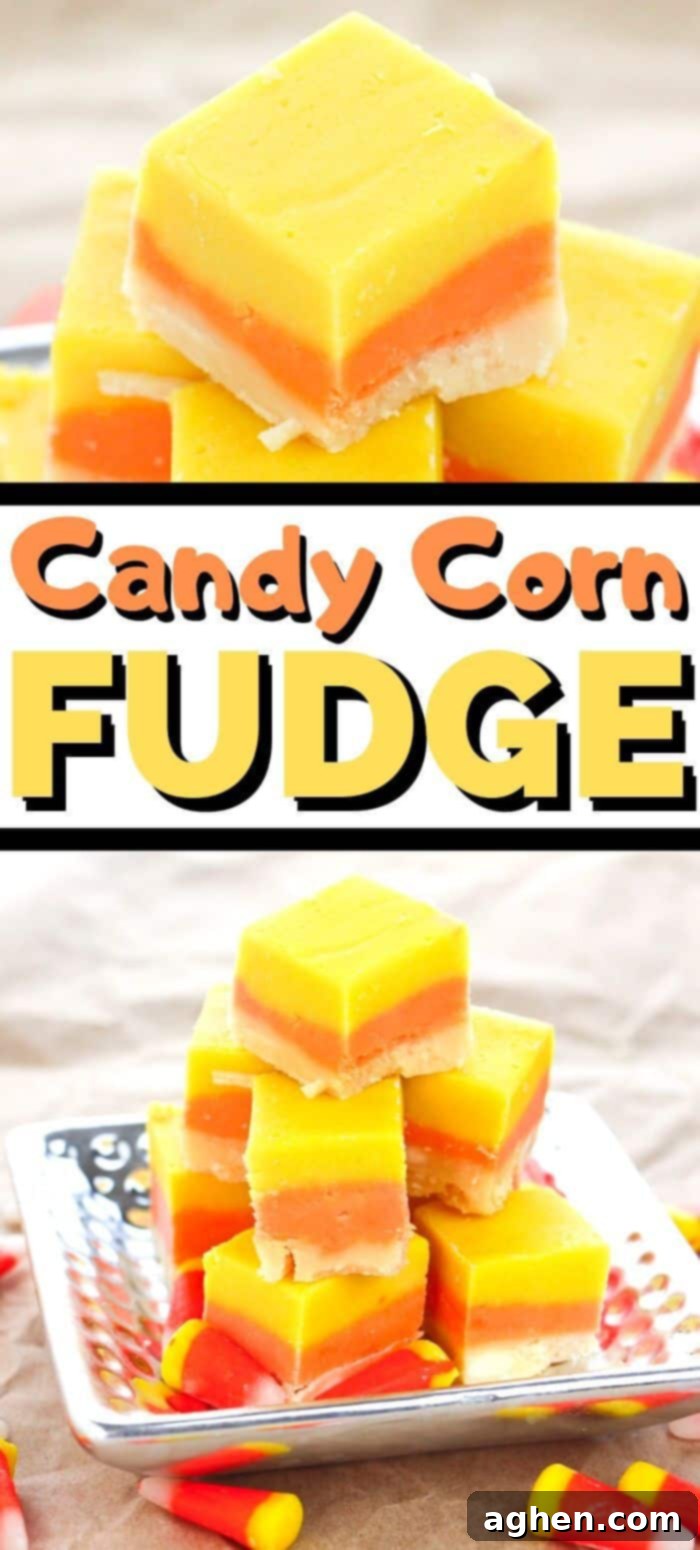 Candy Corn Fudge Recipe Pin for Pinterest.