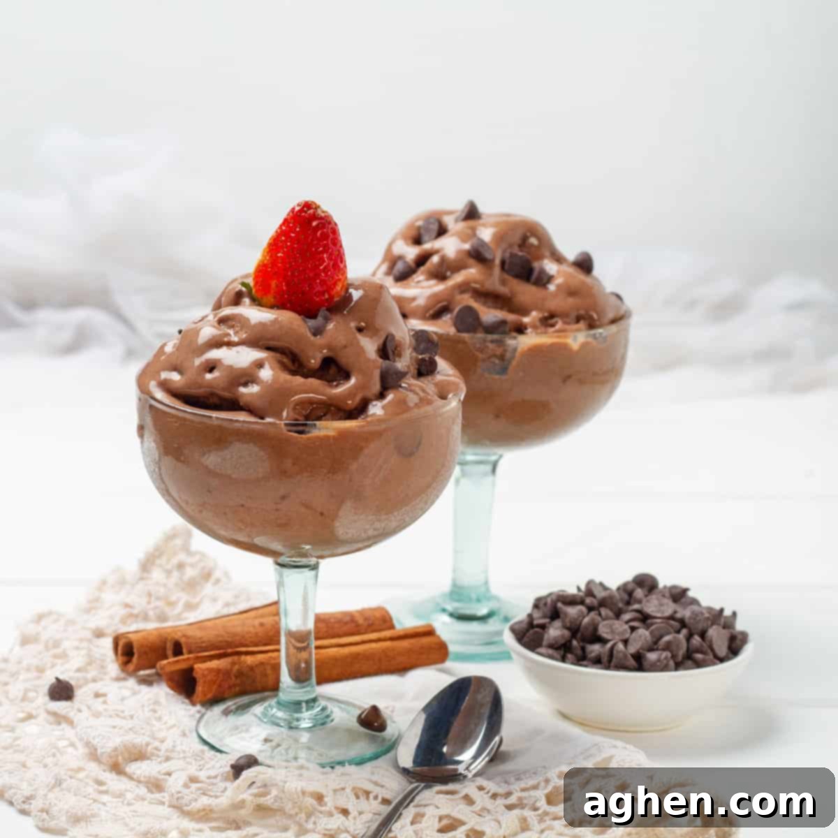 Refreshing Chocolate Banana Ice Cream served in two cups, a healthy summer treat