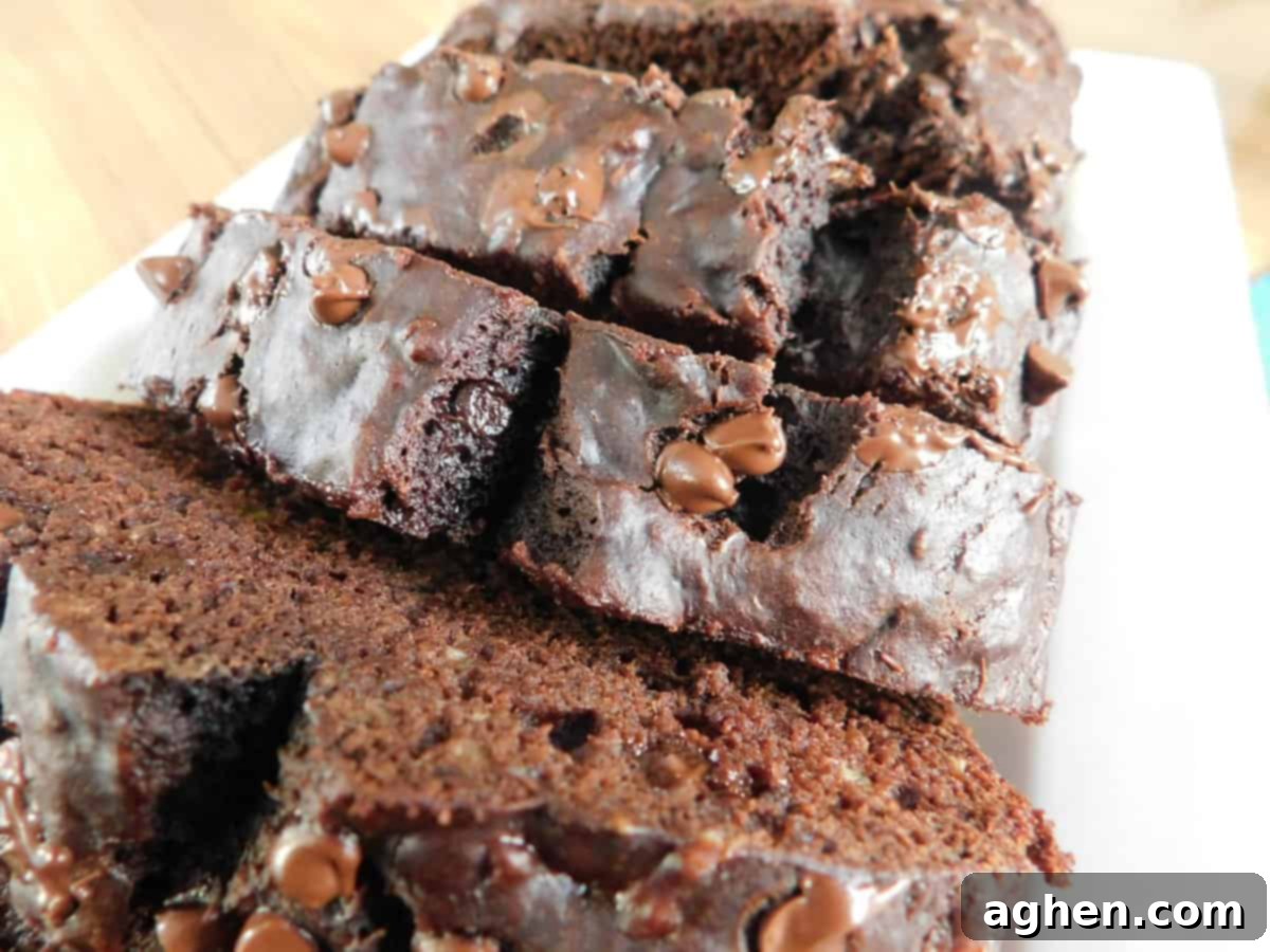 Moist Double Chocolate Banana Bread with applesauce, a family favorite