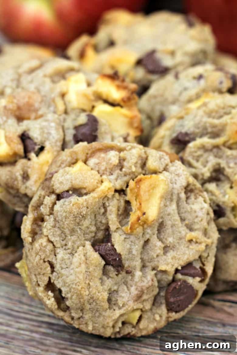 Delicious homemade Caramel Apple Chocolate Chip Cookies, a perfect Fall dessert packed with apple, caramel, and chocolate.