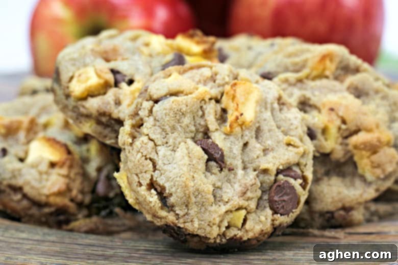 Close-up of Caramel Apple Turtle Cookies, showcasing the delicious blend of apple, caramel, and chocolate chips.