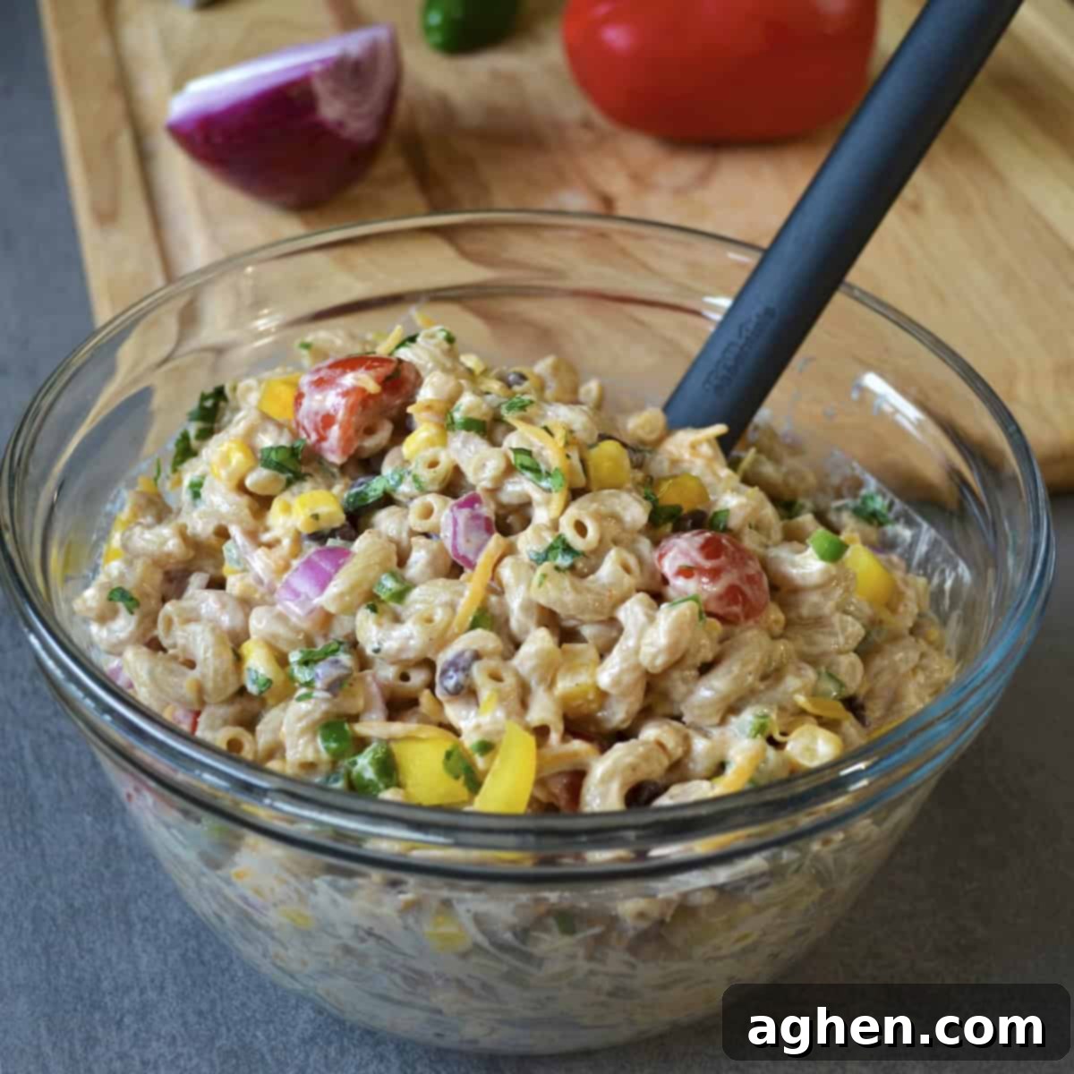 Weight Watchers' Signature Southwest Macaroni Salad 6 Macaroni salad in a large glass bowl