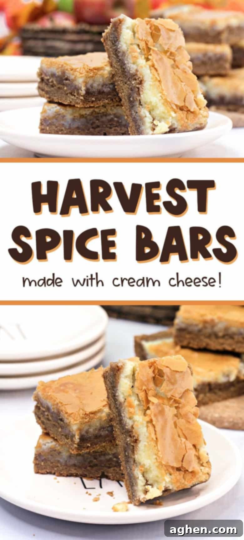 Pinterest image for harvest spice bars with cream cheese, perfect for fall dessert inspiration.