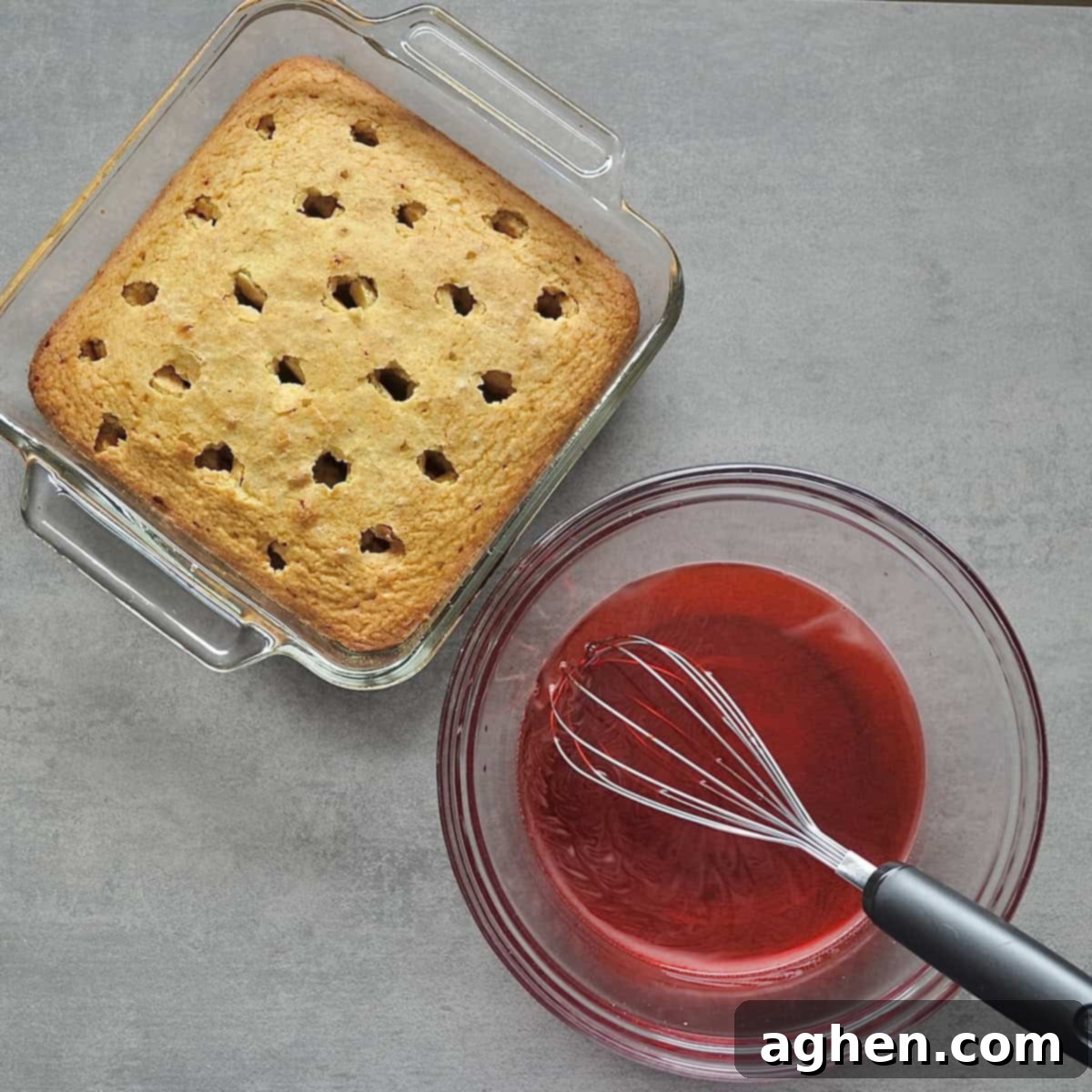 Indulgent Raspberry Poke Cake Weight Watchers Approved 4 Vanilla cake and raspberry jello mixture