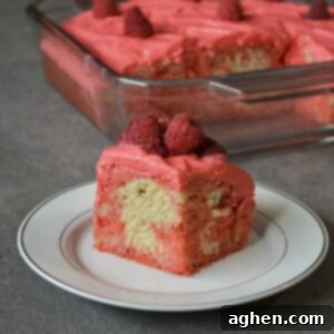 Indulgent Raspberry Poke Cake Weight Watchers Approved 7 Plated raspberry poke cake slice