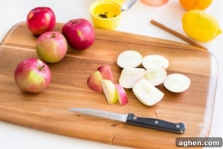 slice apples on cutting board