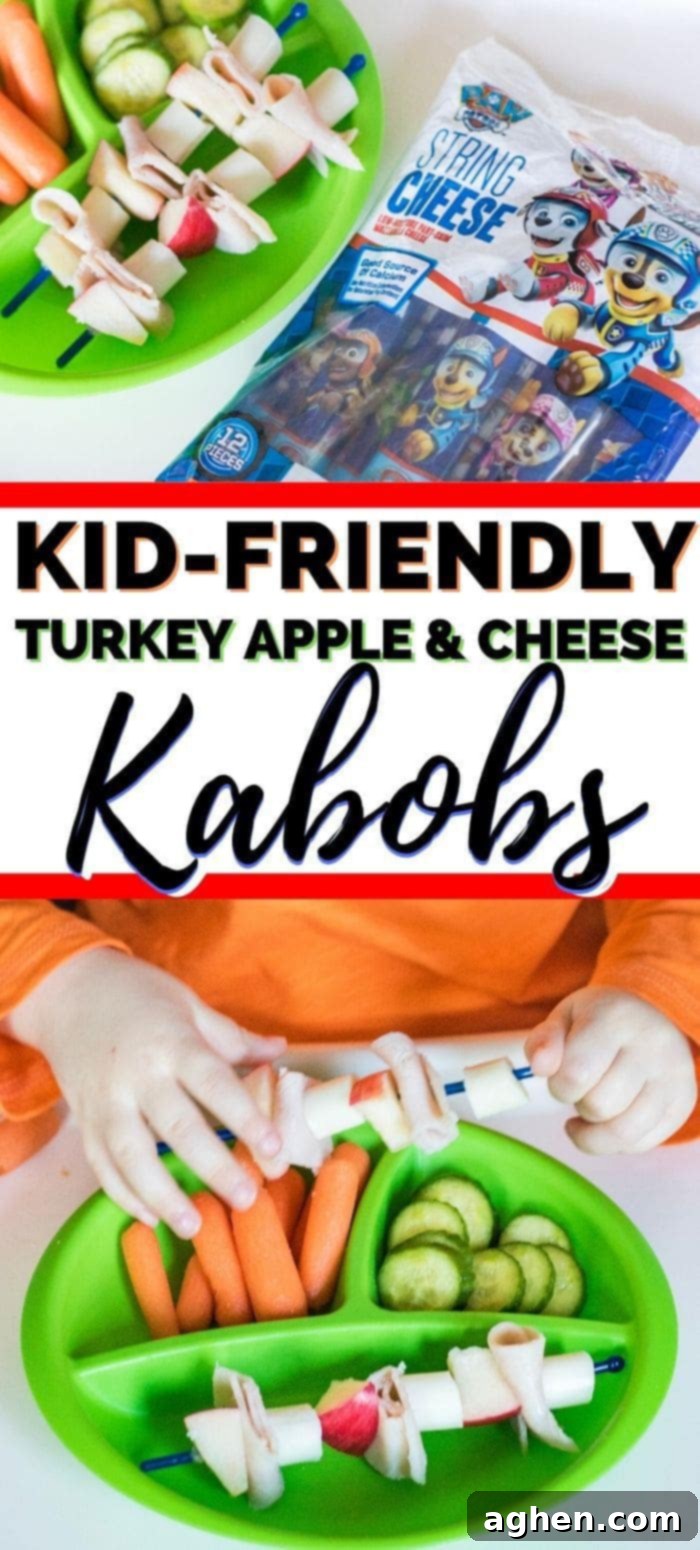 Kid-friendly Turkey Apple Cheese Kabobs ready to eat