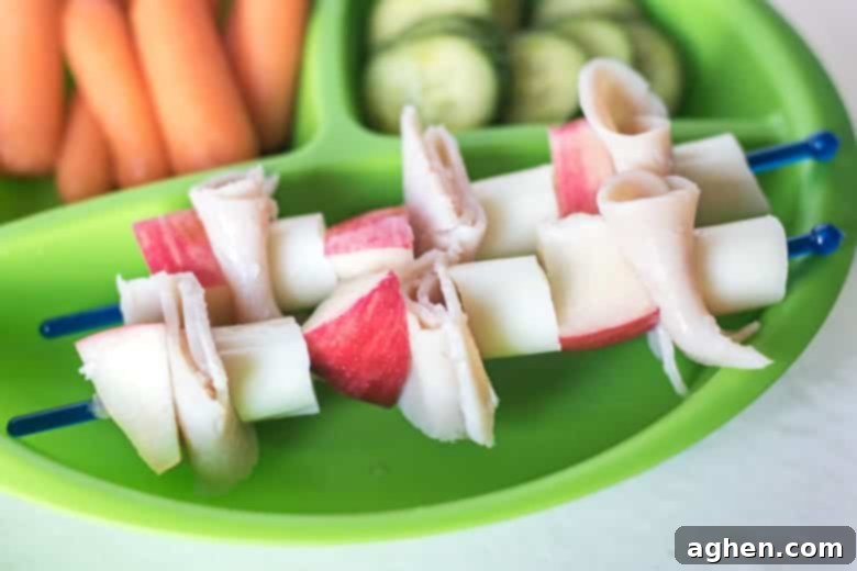 Assembled Turkey Apple Cheese Skewers