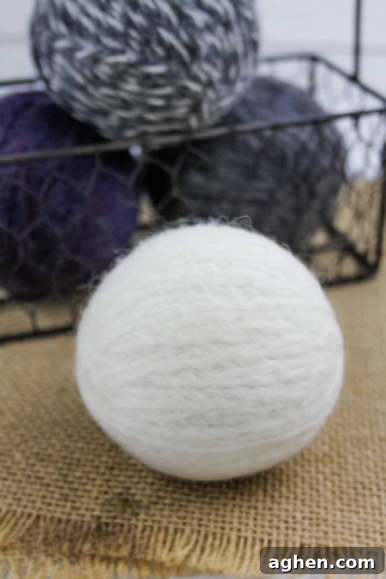 Close-up of fluffy, finished wool dryer balls, ready to be used in the dryer