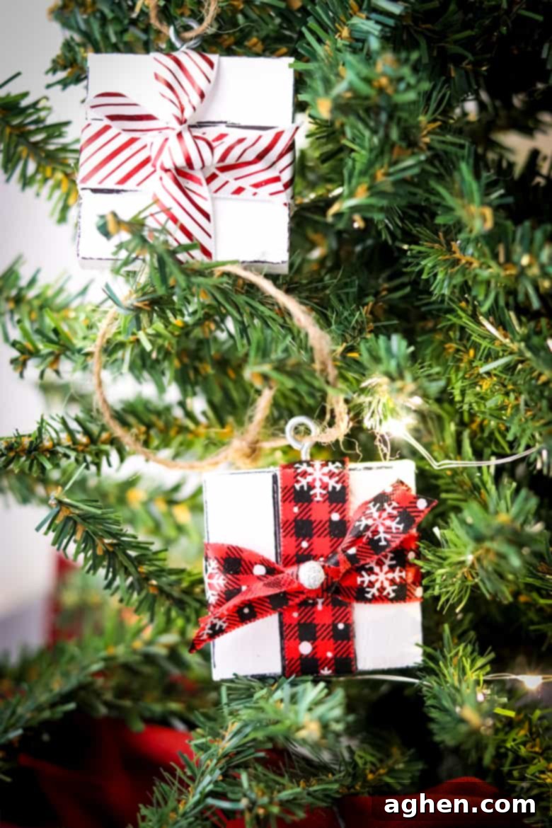 Dollar Tree Gift Box Ornaments on Christmas Tree