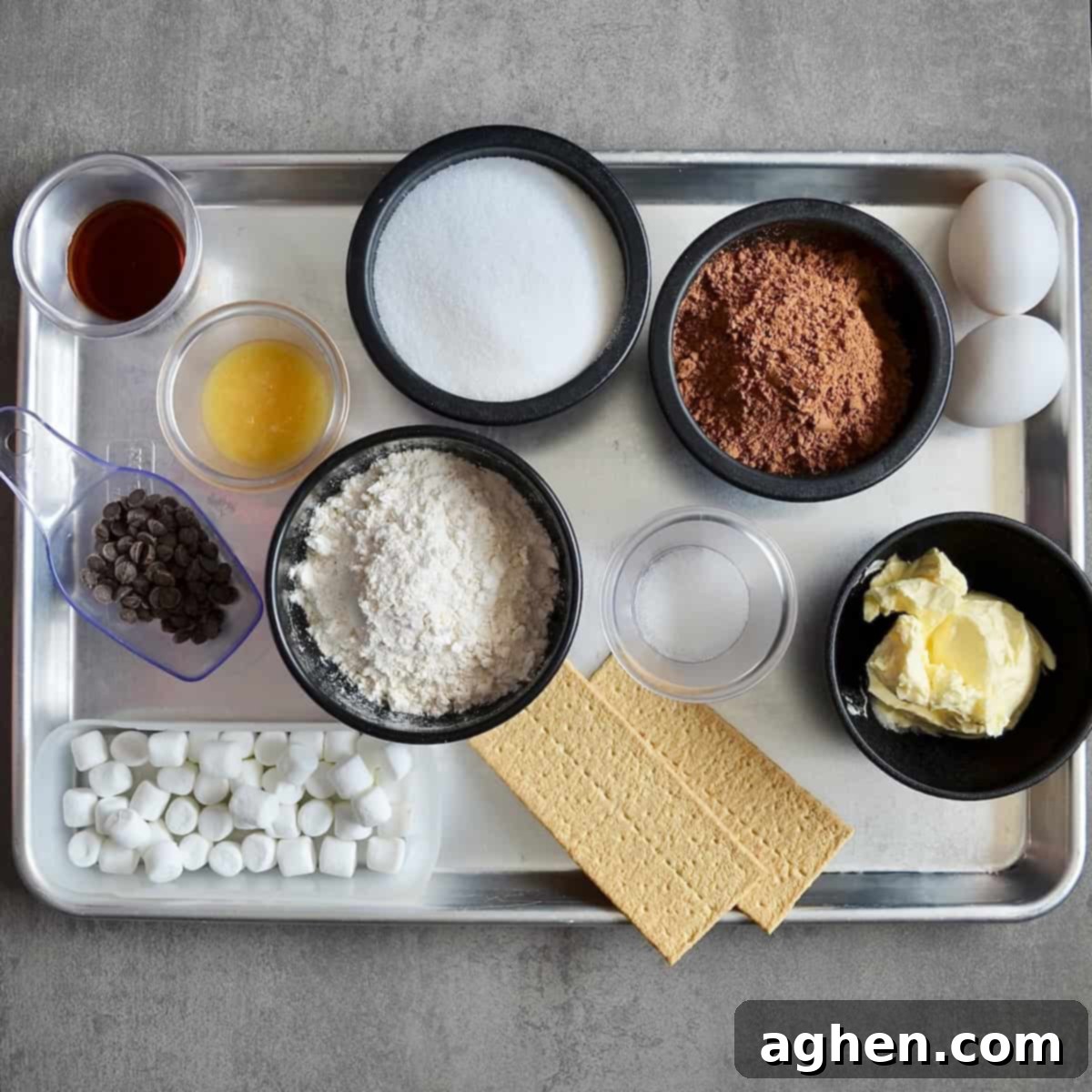 Carefully measured ingredients for making delicious Weight Watchers s'mores brownies