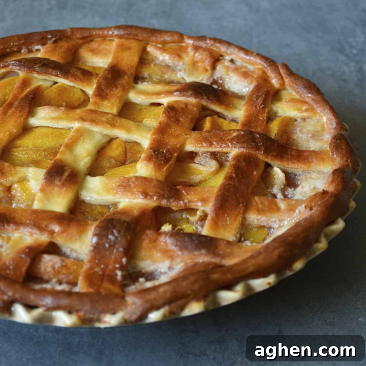Close up of baked peach pie