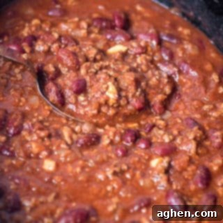 Ultimate Slow Cooker Chili 7 Beef chili in crockpot.