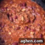 Ultimate Slow Cooker Chili 8 Beef chili in crockpot.