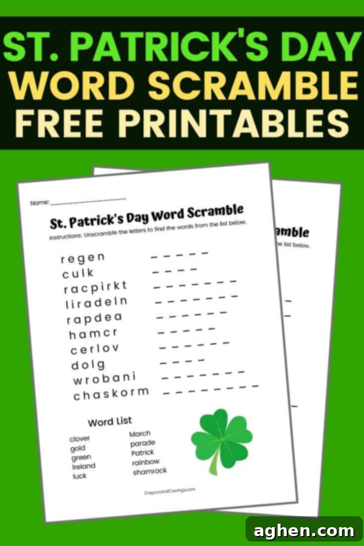 St. Patrick's Day Worksheets for Kids - Word Scramble