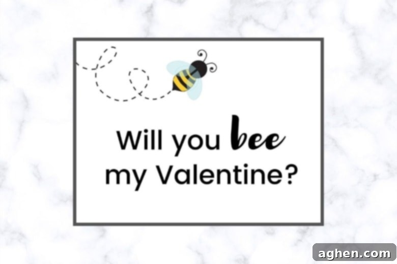 Free Printable Will you be my Valentine card featuring a cute bee