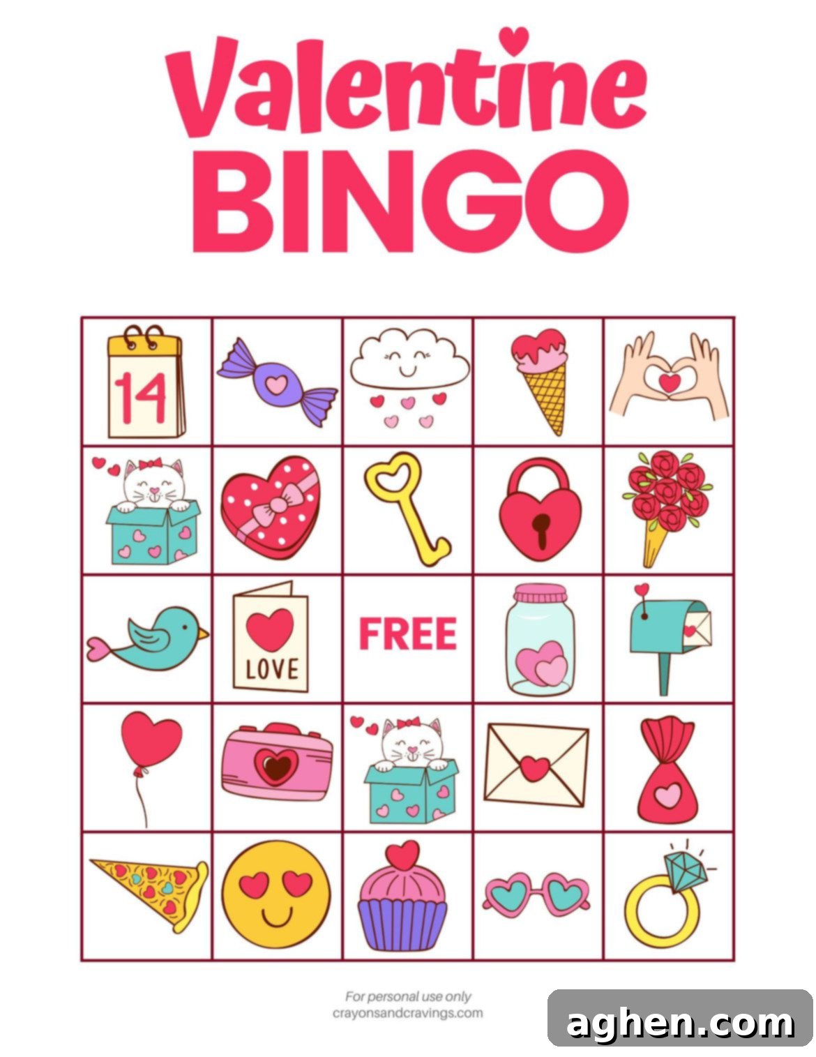 Two children's hands playing Valentine Bingo, marking squares with small candies on a colorful game board.